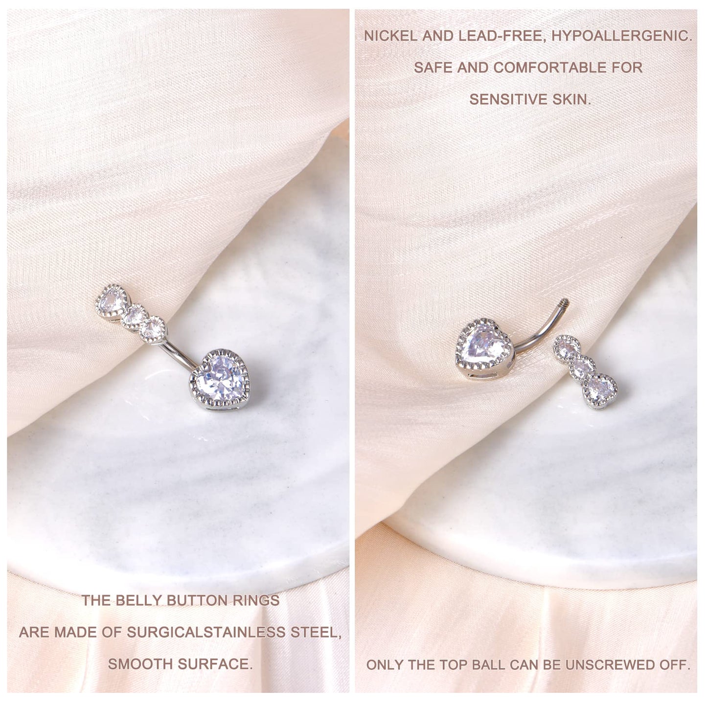 Belly Button Piercing kit,14G 316L Stainless Steel Silver Belly Button Ring with 12G Piercing Needles and Piercing Clamps Body Piercing Tool for Navel Belly Piercing