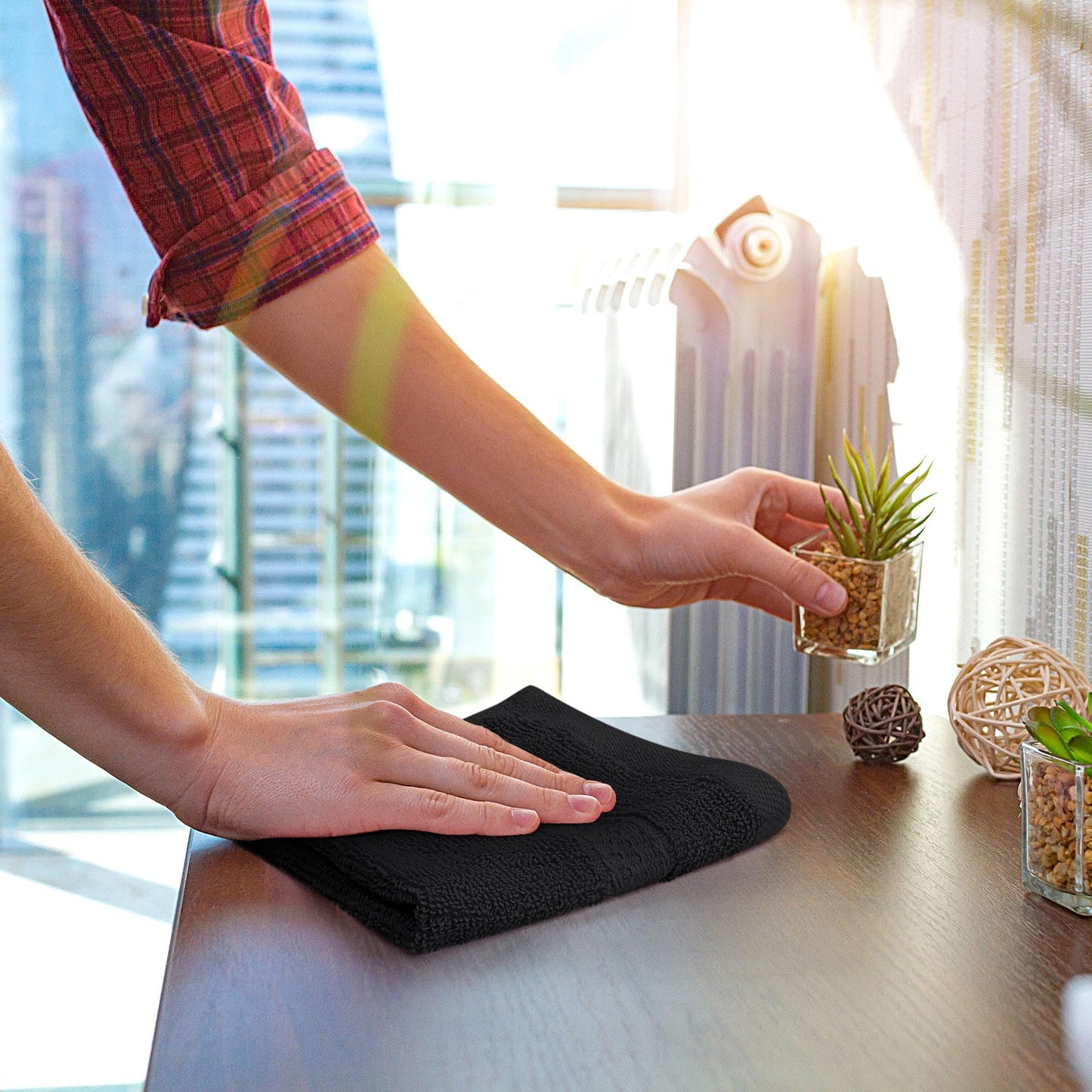 Utopia Towels [12 Pack Premium Wash Cloths Set (12 x 12 Inches) 100% Cotton Ring Spun, Highly Absorbent and Soft Feel Essential Washcloths for Bathroom, Spa, Gym, and Face Towel (Black)