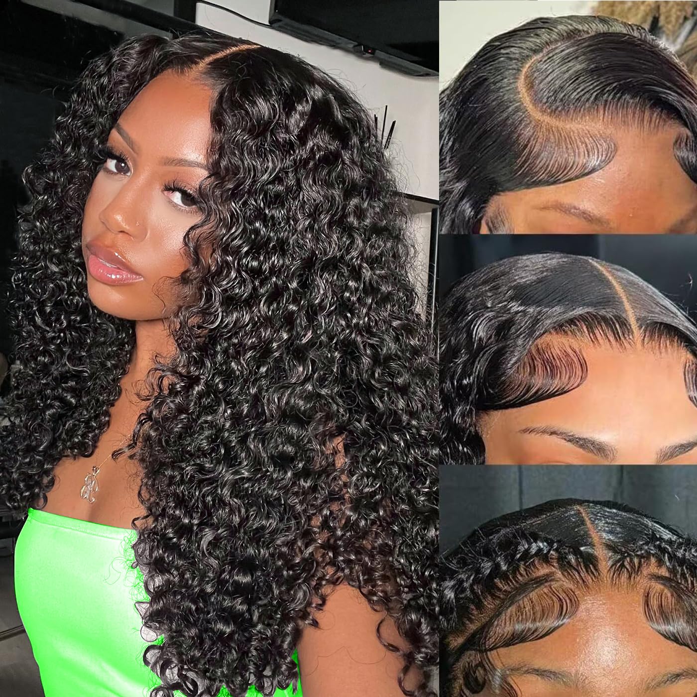 13x6 Deep Wave Lace Front Wigs Human Hair Wigs for Black Women HD Transparent Deep Curly Lace Frontal Glueless Wigs Human Hair Pre Plucked with Baby Hair Natural Black 20 Inch