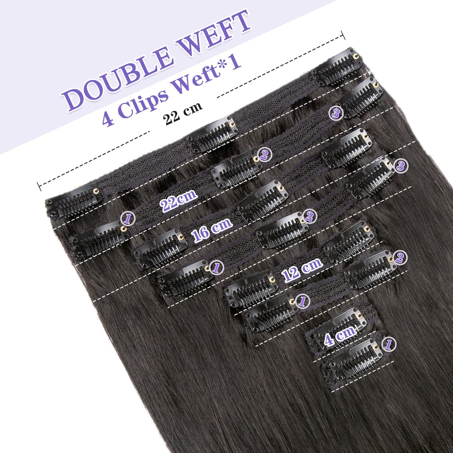 Straight Human Hair Clip in Hair Extensions 100% Unprocessed Full Head Brazilian Virgin Hair Natural Black Color,Double Wefts,8/Pcs with 18Clips,130Gram (20 Inch)