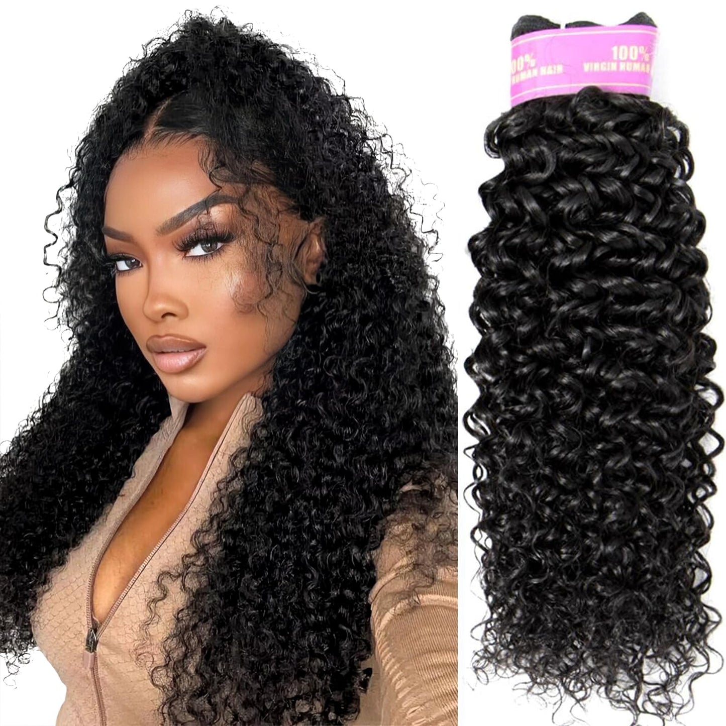 RECOOL 10A Brazilian Hair Bundles Curly Hair Products Human Hair Extensions One Piece Separately Bundle Single Bundle Hair Natural Color(1 bundle 16 inch, curly)