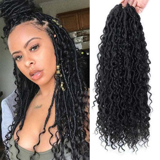 New Goddess Locs Crochet Hair Extensions 18Inch Pre-looped River Fauxs Locs Wavy Curly Fauxlocs Bohemian Crochet Braids 4Packs(1B, 18inch) …