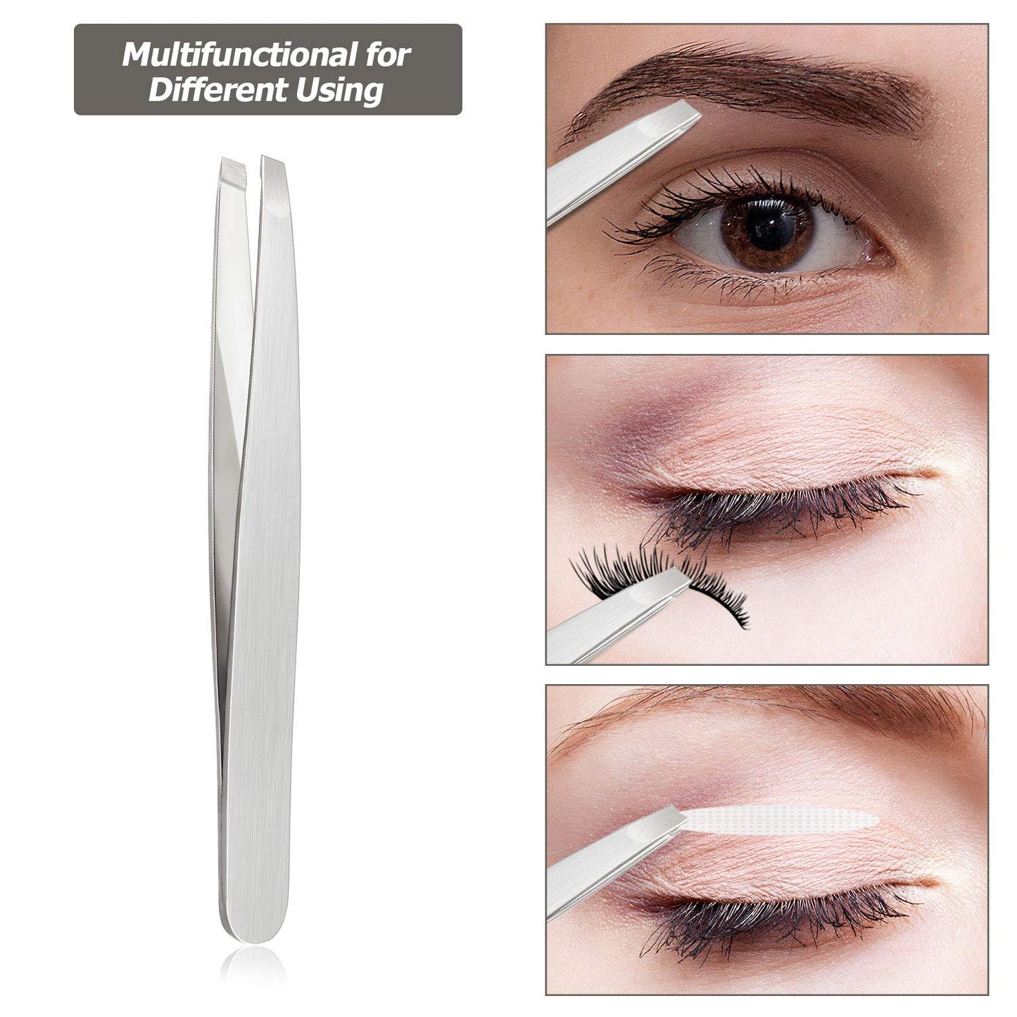 12 Pieces Eyebrow Tweezers Stainless Steel Slant Tip Tweezers Facial Hair Eyebrow Precision Tweezers for Men and Women(Silver)