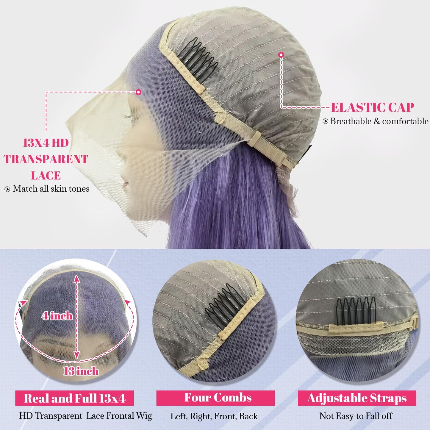 Short Human Hair Wigs Light Purple Bob Wig 13x4 Lace Frontal Wig Human Hair Straight Lilac Bob Wigs for Black Women Pre Plucked Colored HD Lace Glueless Bob Wig Human Hair 14 Inch 180% Density