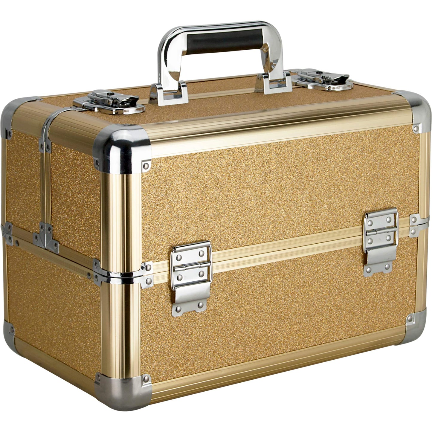 Ver Beauty 4-tiers Extendable Trays Professional Cosmetic Makeup Train Case Organizer Travel Dividers - Vk3403, Gold Glitter