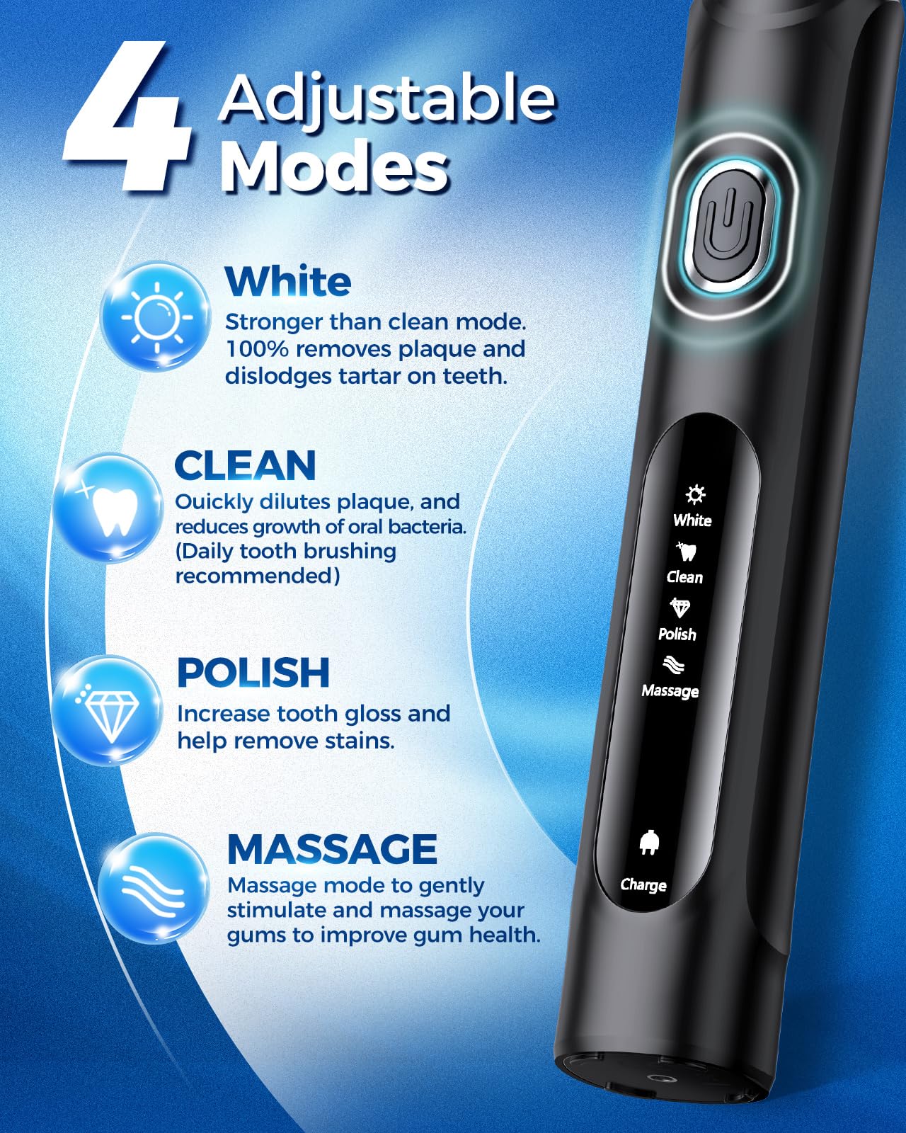 TEETHEORY Rotating Electric Toothbrush for Adults with 8 Brush Heads (2 Types), 4 Modes Deep Clean Electric Toothbrush with Rechargeable Power and 2 Min Smart Timer (1- Black, p1)