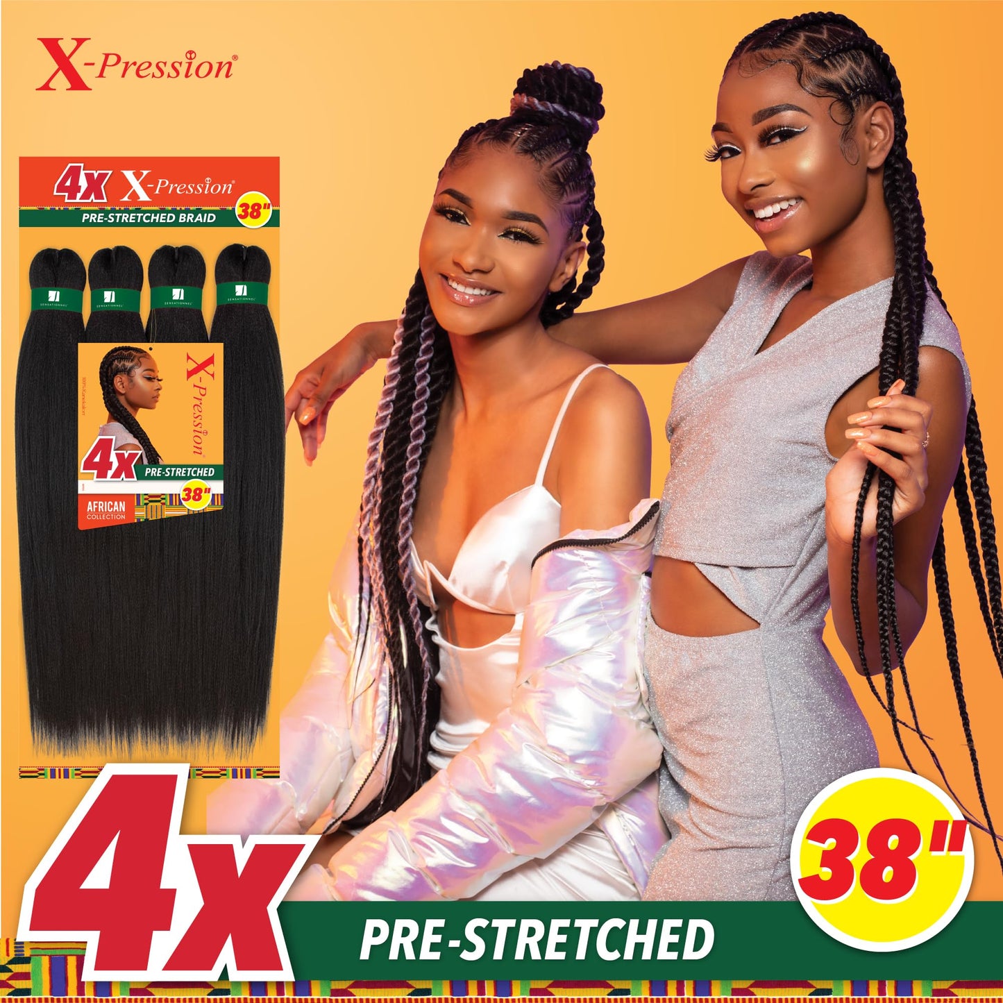 Sensationnel Xpression prestretched braiding hair - 4x xpression 38 inch flame retardant smooth yaki braid - 4x x-pression 38 inch (1 pack, BG BURGANDY)