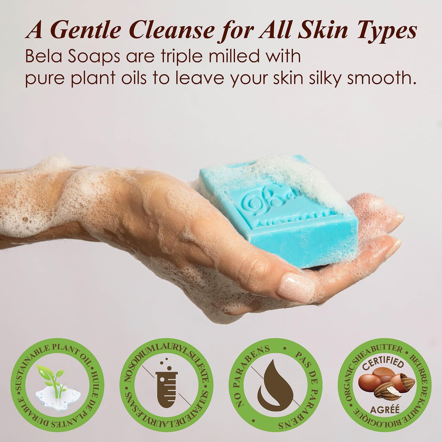 BELA - Triple Milled Pure Natural Soap Bars - Goat's Milk & Sea Salt, 3.3 oz (Pack of 6) - Organic Shea Butter - Rich Creamy Lather - Triple French Milled - Long Lasting - Made in Australia