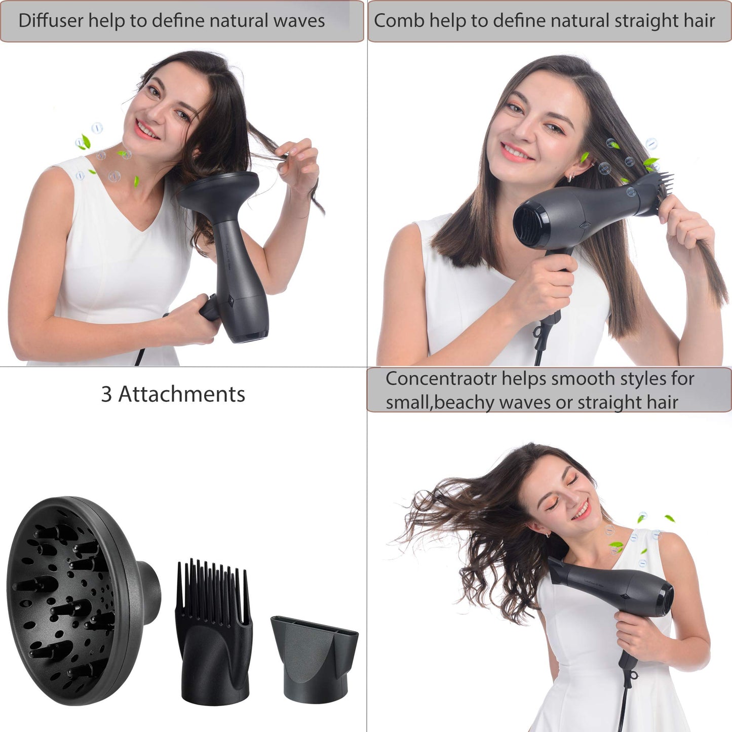 NITION Salon Hair Flat Iron and Hair Dryer with Diffuser/Comb Set