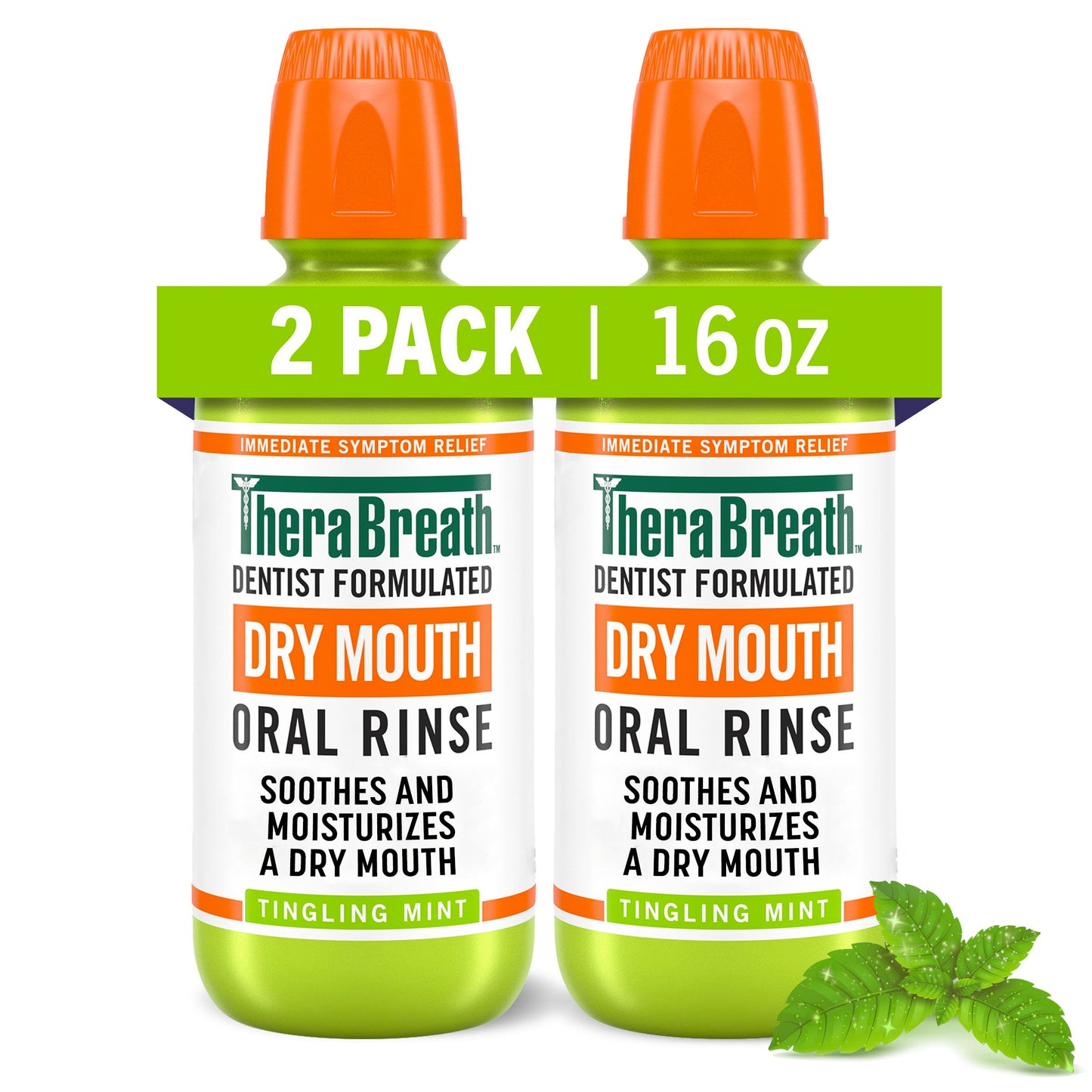 TheraBreath Dry Mouth Oral Rinse, Tingling Mint, Dentist Formulated, 16 Fl Oz (2-Pack)