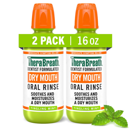 TheraBreath Dry Mouth Oral Rinse, Tingling Mint, Dentist Formulated, 16 Fl Oz (2-Pack)