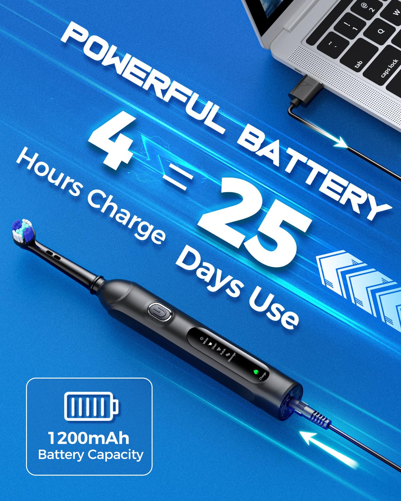 TEETHEORY Rotating Electric Toothbrush for Adults with 8 Brush Heads (2 Types), 4 Modes Deep Clean Electric Toothbrush with Rechargeable Power and 2 Min Smart Timer (1- Black, p1)