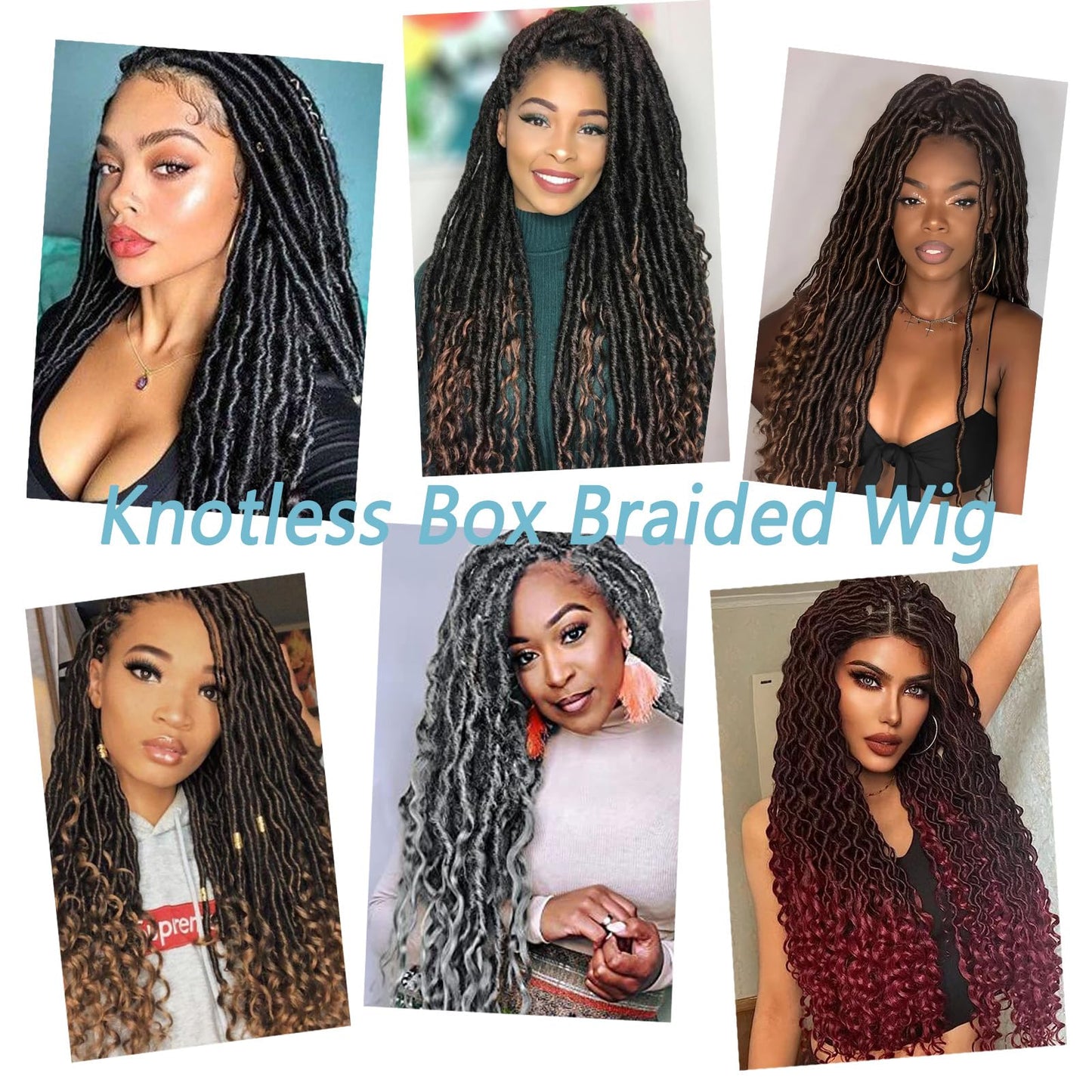 POSYTRESS 36 Inch Goddess Faux Locs Braided Wigs for Women Embroidery Lace Front Braided Wig with Curly Ends Knotless Full Lace Synthetic Goddess Locs Wig Brown Color Square Based Braided Wigs (#30)