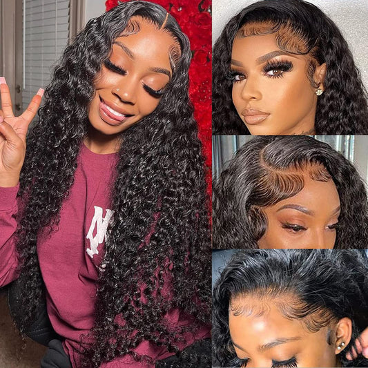 ONECHULY Water Wave Lace Front Wigs Human Hair 180% Density Pre Plucked with Baby Hair 13x4 Hd Transparent Water Wave Lace Frontal Wigs 22Inch Wear and go Glueless Wet and Wavy Wig for Women