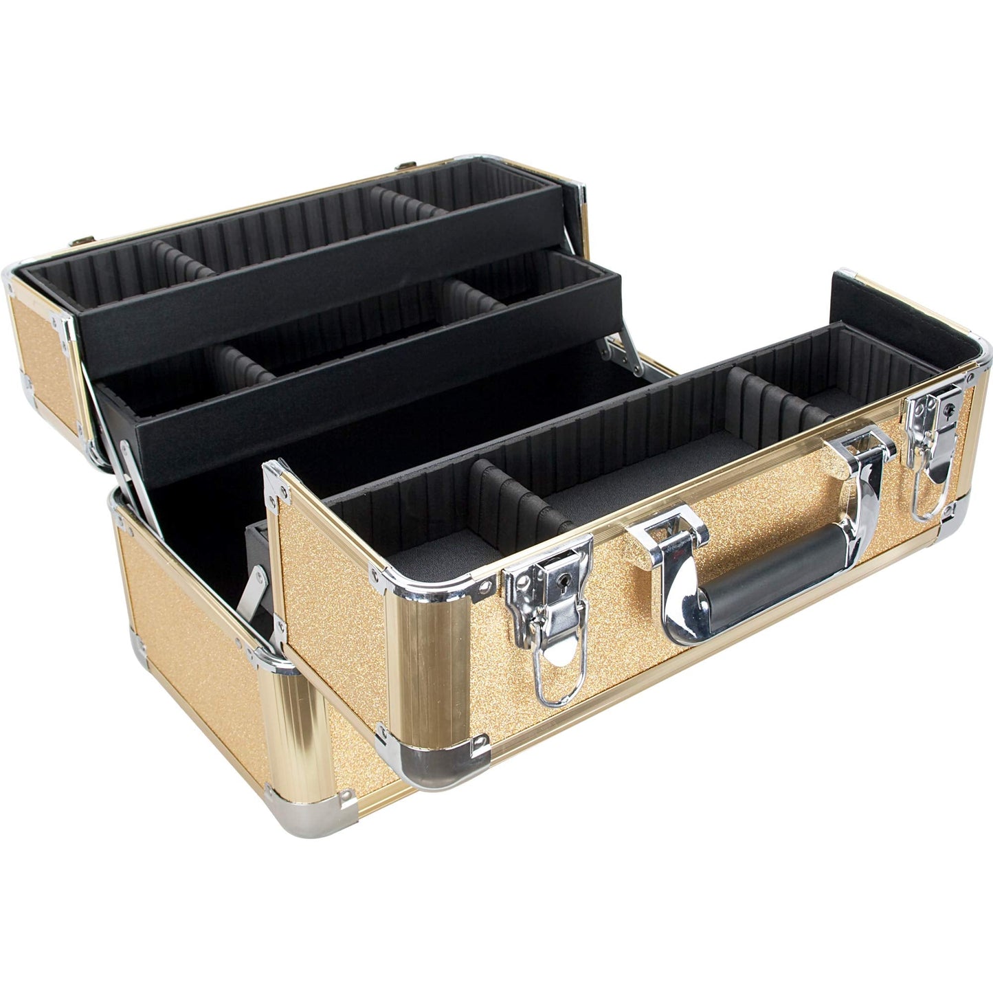 Ver Beauty 4-tiers Extendable Trays Professional Cosmetic Makeup Train Case Organizer Travel Dividers - Vk3403, Gold Glitter