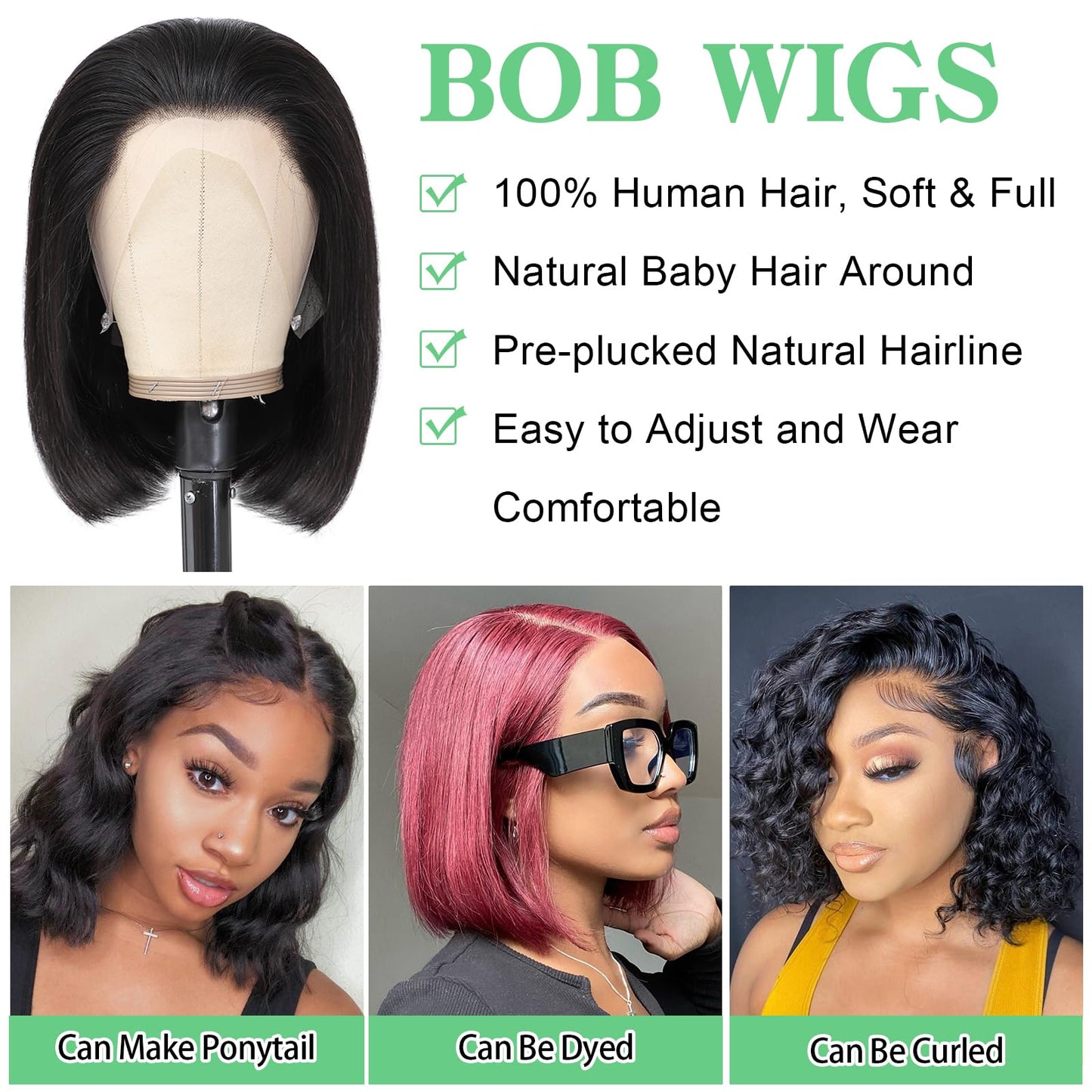 Oriole HD Lace Front Wigs Human Hair 13x4 Glueless Wigs Human Hair Pre Plucked with Baby Hair 16 inch Bob Wig Human Hair 180% Density Straight Human Hair Short Bob Wig for Black Women