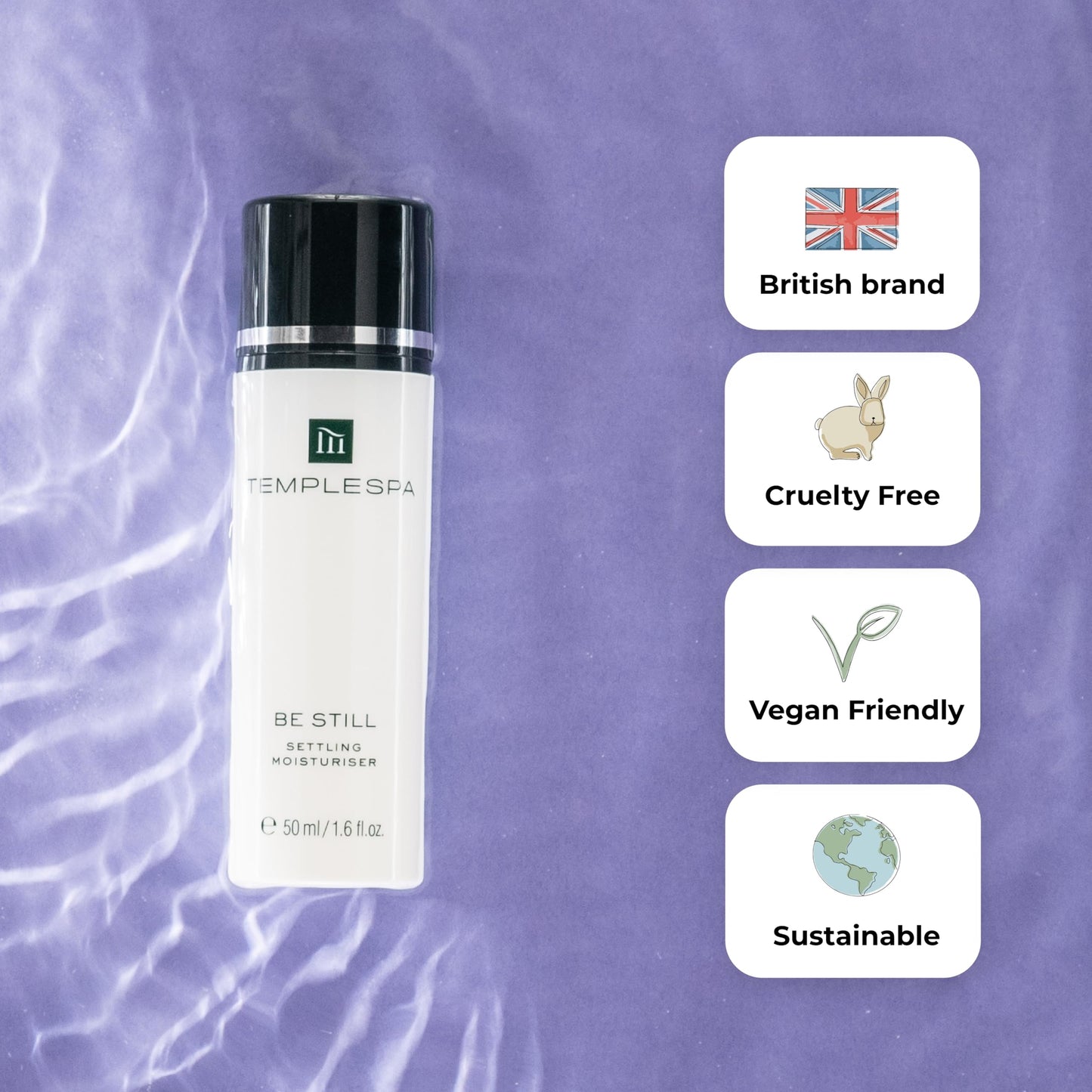 TEMPLESPA | BE STILL | Gentle Facial Moisturizer for Sensitive Skin, Moisturizer to Hydrate, Settle & Soothe, with Vitamins A & E, Natural Ingredients, Cruelty-Free, Vegan, 1.6 fl.oz