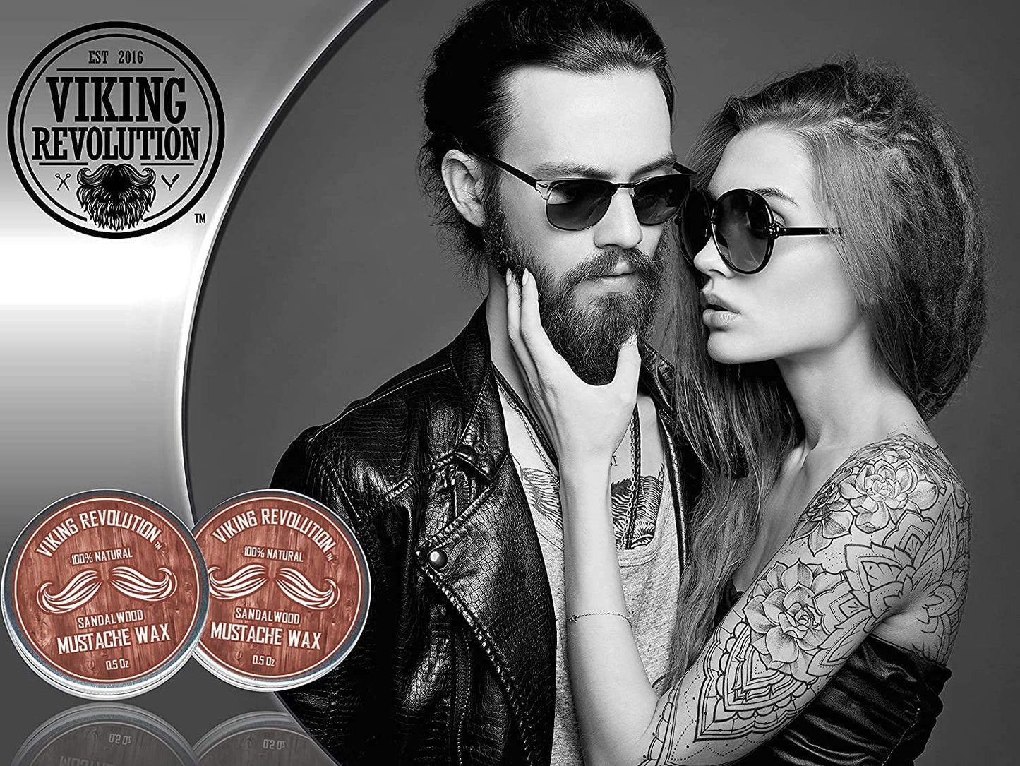 Viking Revolution Mustache Wax 2 Pack - Beard & Moustache Wax for Men - Strong Hold Helps Train Tame & Style (Sandalwood, 2 pack)