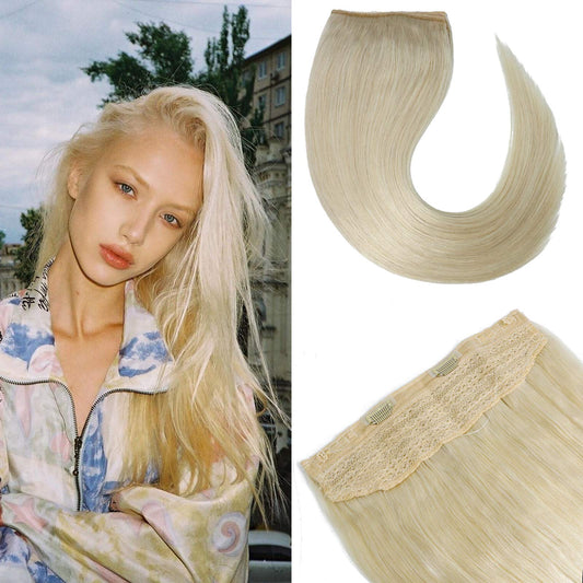 WindTouch Wire Hair Extension 16inch Solid Color Platinum Blonde #60 Remy Real Human Hair Wire Extensions 80g/Pack Invisible Hidden Secret Fishline Flip In Hair Extensions