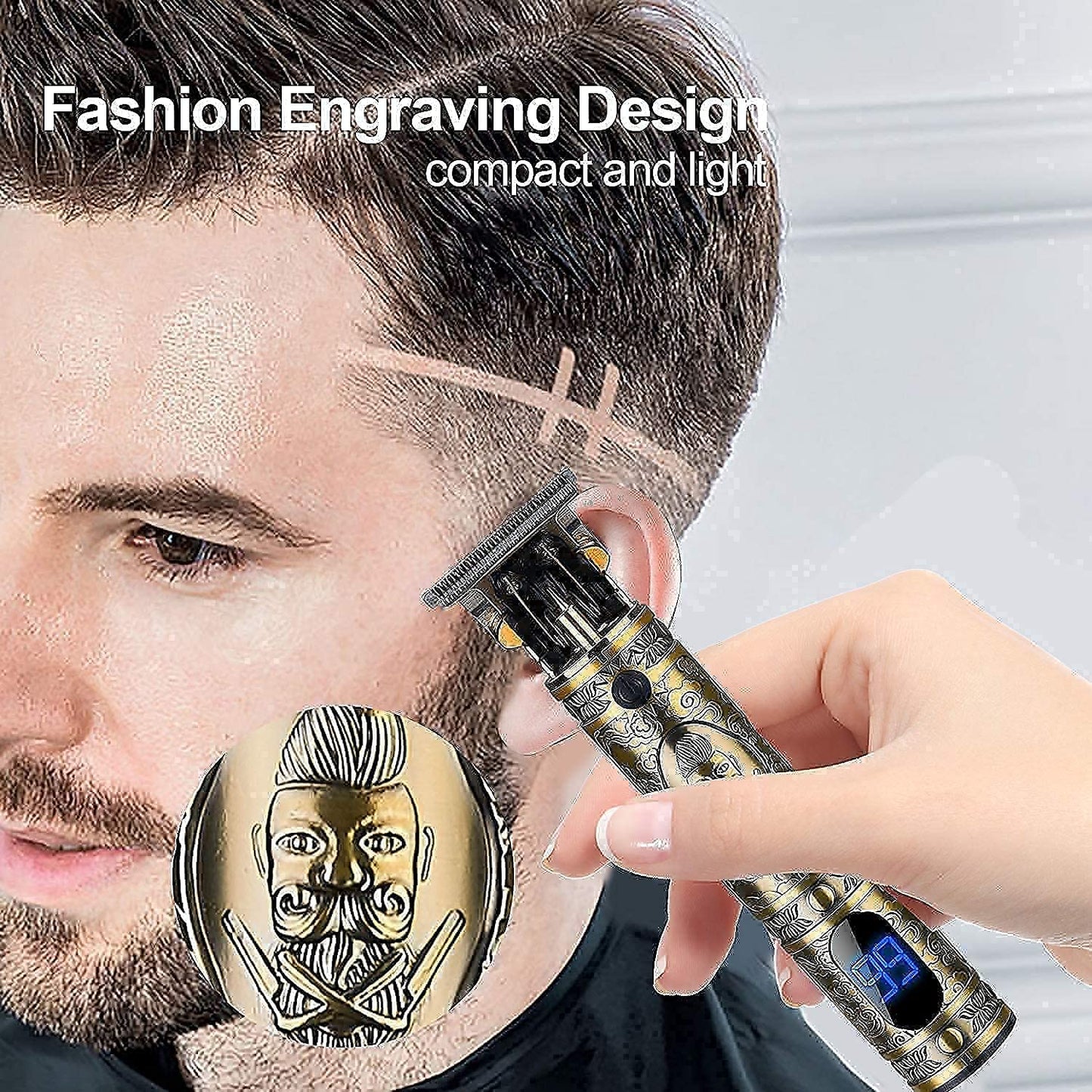 Professional Haircut Clippers and Trimmers Set of 3, Suttik Cordless Ornate Hair Clippers for Men, Barber Clippers for Hair Cutting Kit with T-Blade Beard Trimmer Set, Knight, LED Display