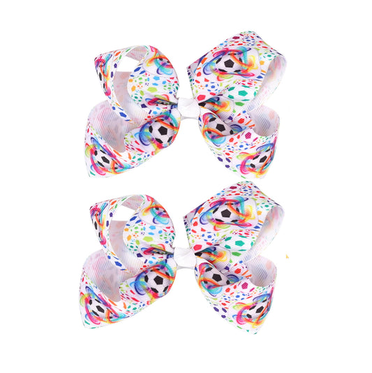 Soccer Ribbon Bow Hair Clips soccer bows Hair Accessories for girls.(FJ27) (Design and colour A)