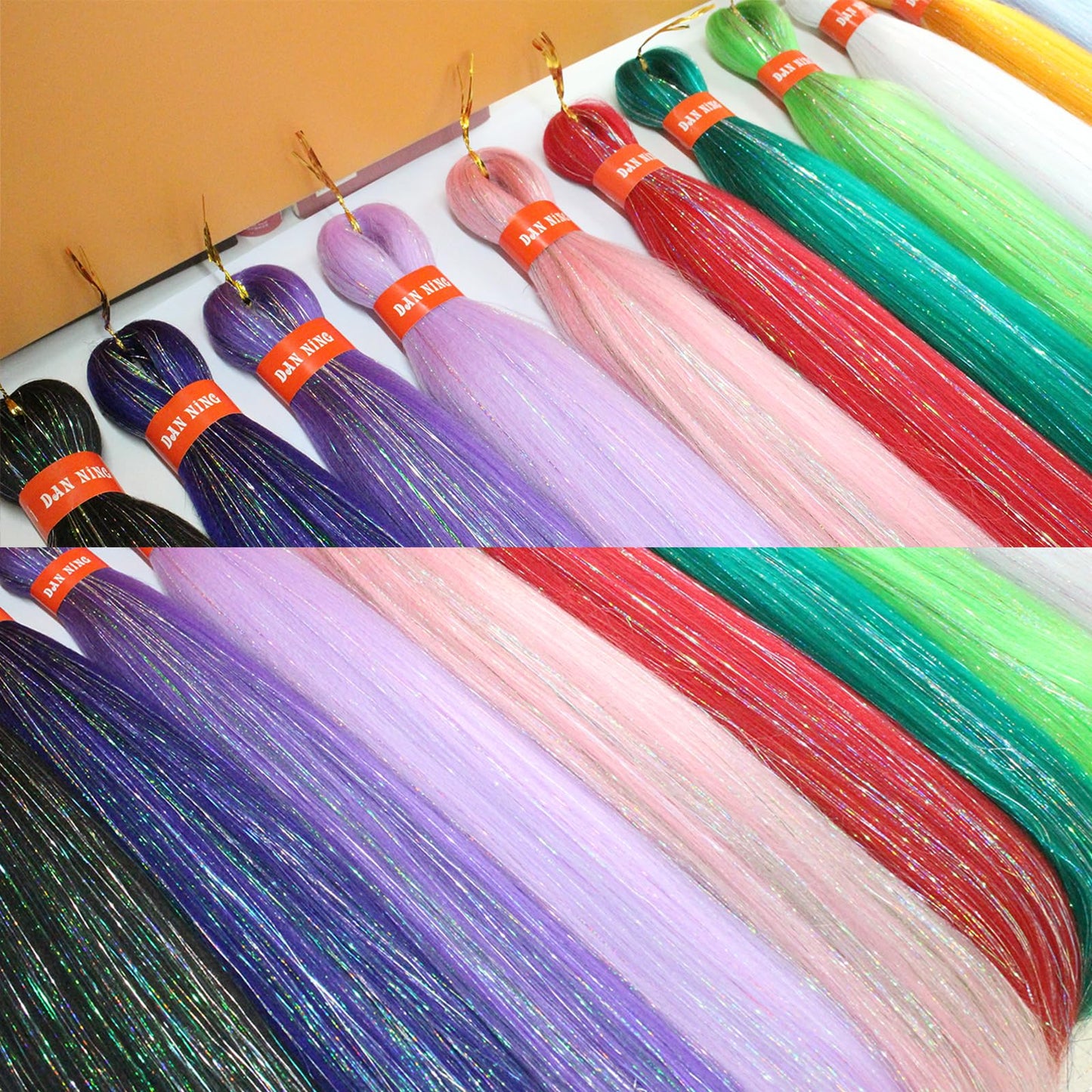 Neon Green Pre Stretched Braiding Hair With Tinsel Glitter 30 Inch Box Braid Hair Extensions Shinny 3 Packs Yaki Texture Pre Feathered Festival Braids Hair