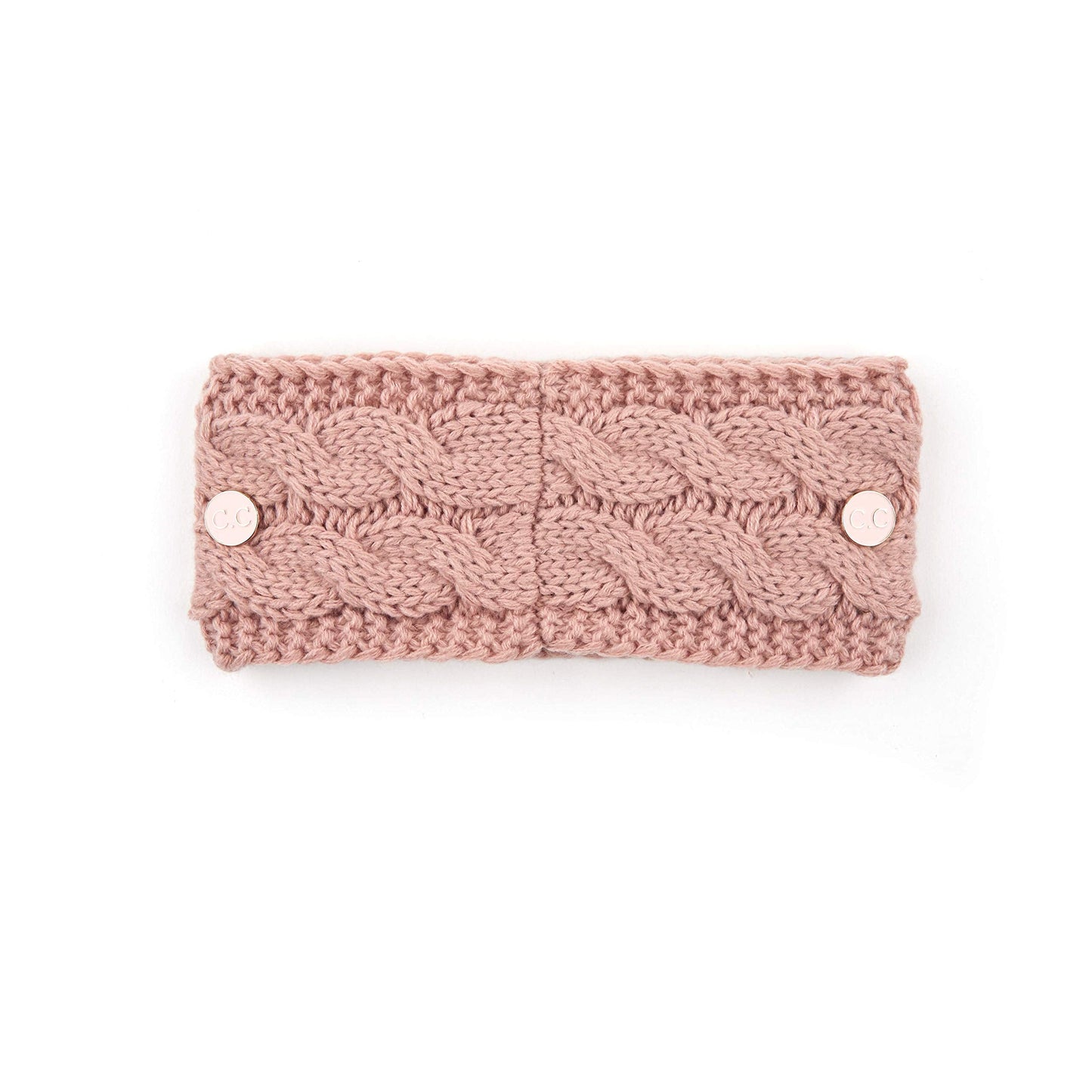 C.C Winter Fuzzy Fleece Lined Thick Knitted Headband Headwrap Epoxy Button for Face Masks (BHW-1) (A Button Rose)