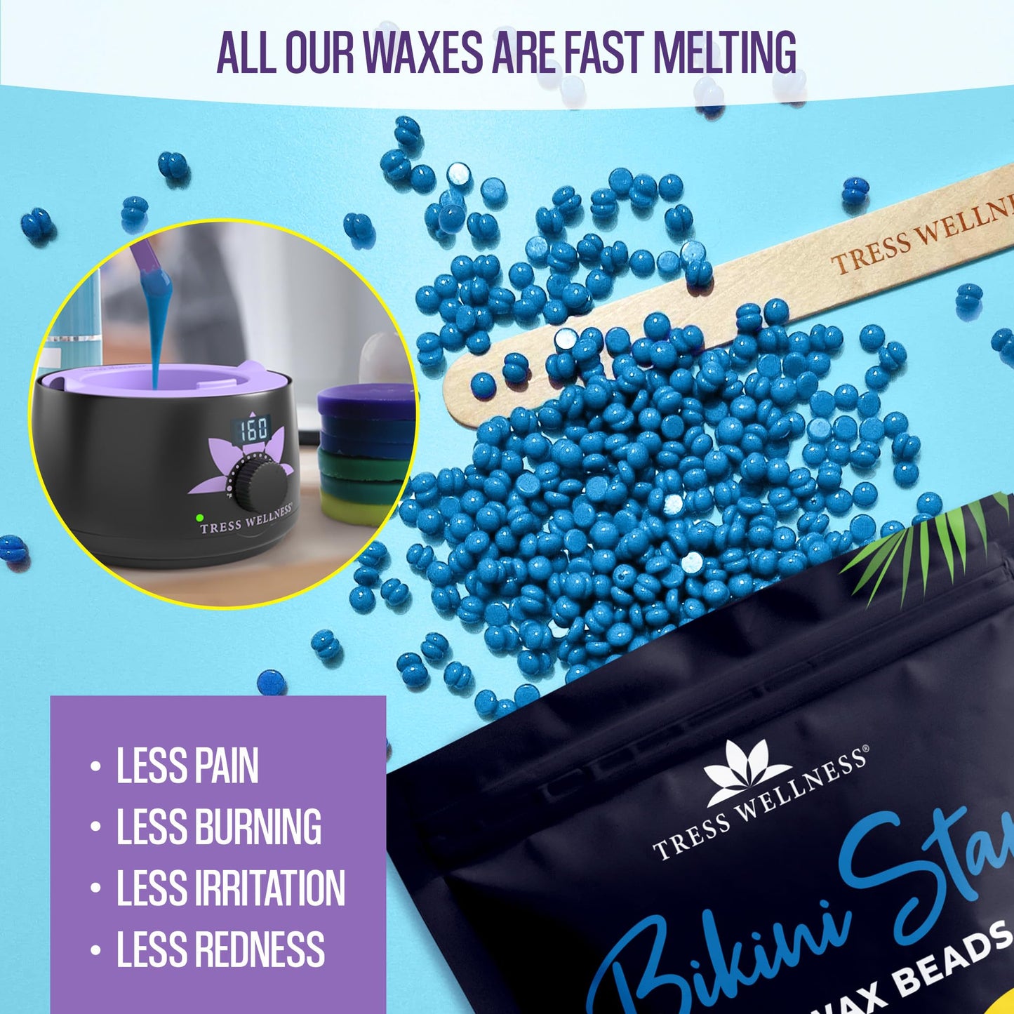 Tress Wellness Wax Warmer Kit with Silicone Wax Melting Bowl and Bikini Wax