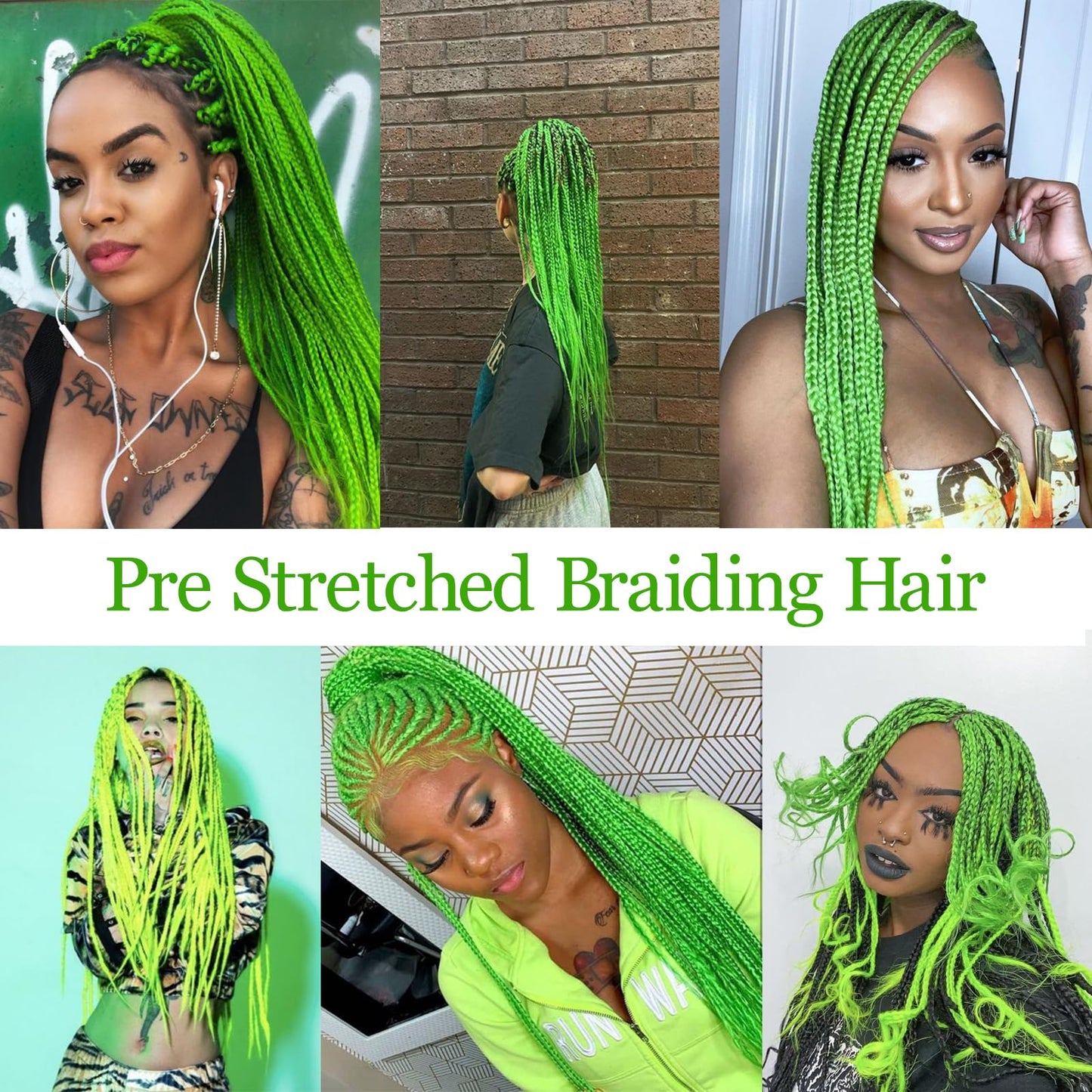 Neon Green Braiding Hair Pre Stretched 2 Packs Box Braids Hair Extensions 26 Inches Synthetic Pre Stretched Braiding Hair
