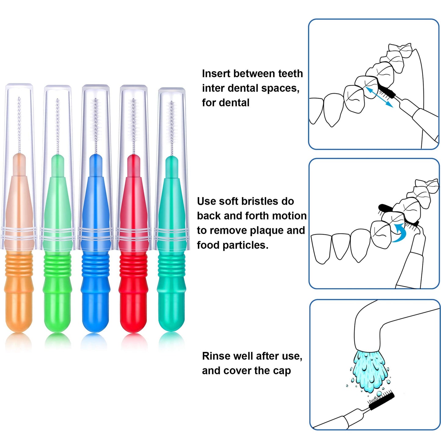 BBTO 100 Pcs Braces Dental Brush Flosser for Cleaner Interdental Brush Toothpick Dental Tooth Flossing Head Oral Dental Toothpick Cleaners Cleaning Tool (Red, Blue, Green, Light Green, Orange)
