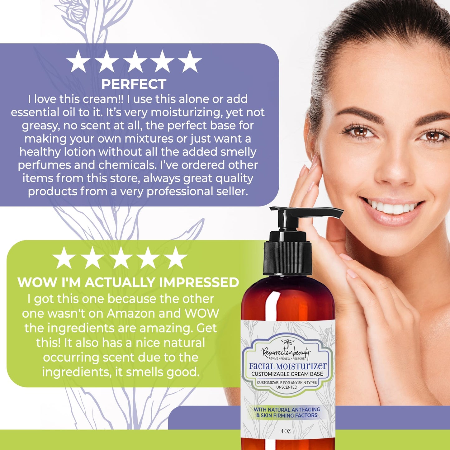 RESURRECTIONbeauty Facial Moisturizer | Unscented Day Or Night Face Cream Base With Natural Anti-Aging Ingredients | Organic Moisturizer, 4 oz - 2 PACK