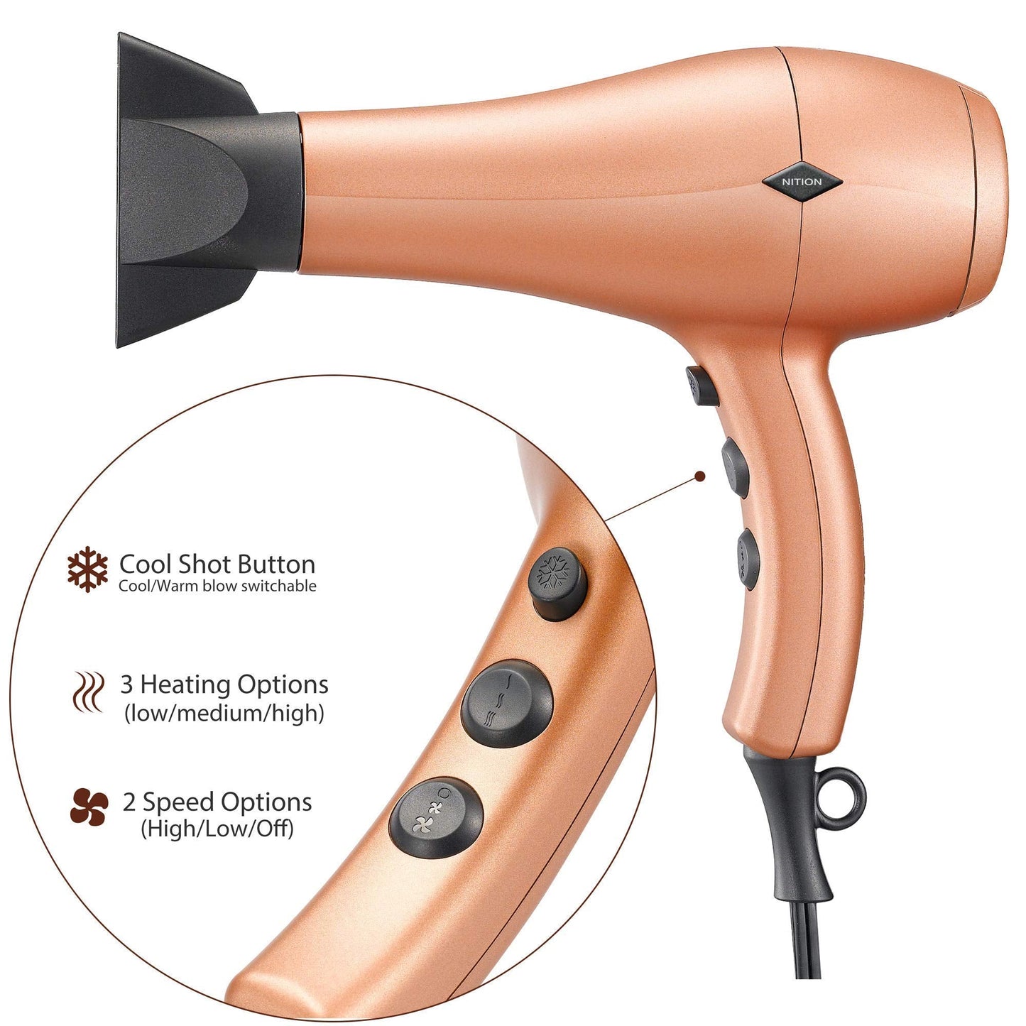 NITION Hair Dryer with Diffuser and 1 1⁄4 inch Argan Oil Curling Iron Set