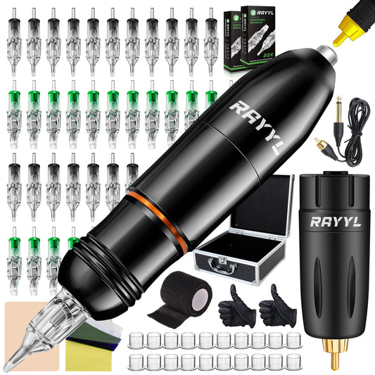 Rayyl Machine Pen Kit - PRO Machine Pen Tattoo Power Supply Practice Skin Transfer Paper for Beginners & Experienced Artists
