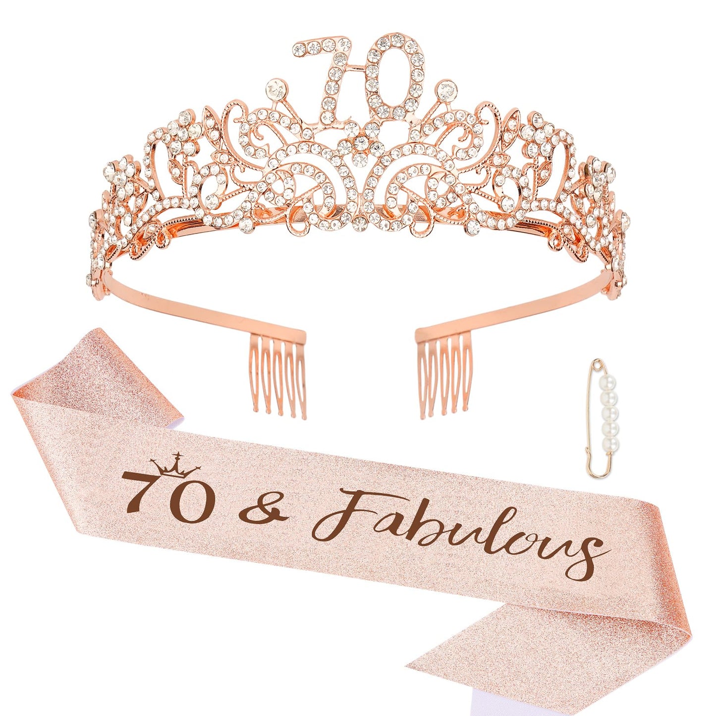 Semato 70th Birthday Decorations - 70th Birthday Tiara and 70th Birthday Sash Glitter Kit for Women 70th Birthday Gifts for Women Happy 70th Birthday Party Supplies and Favors