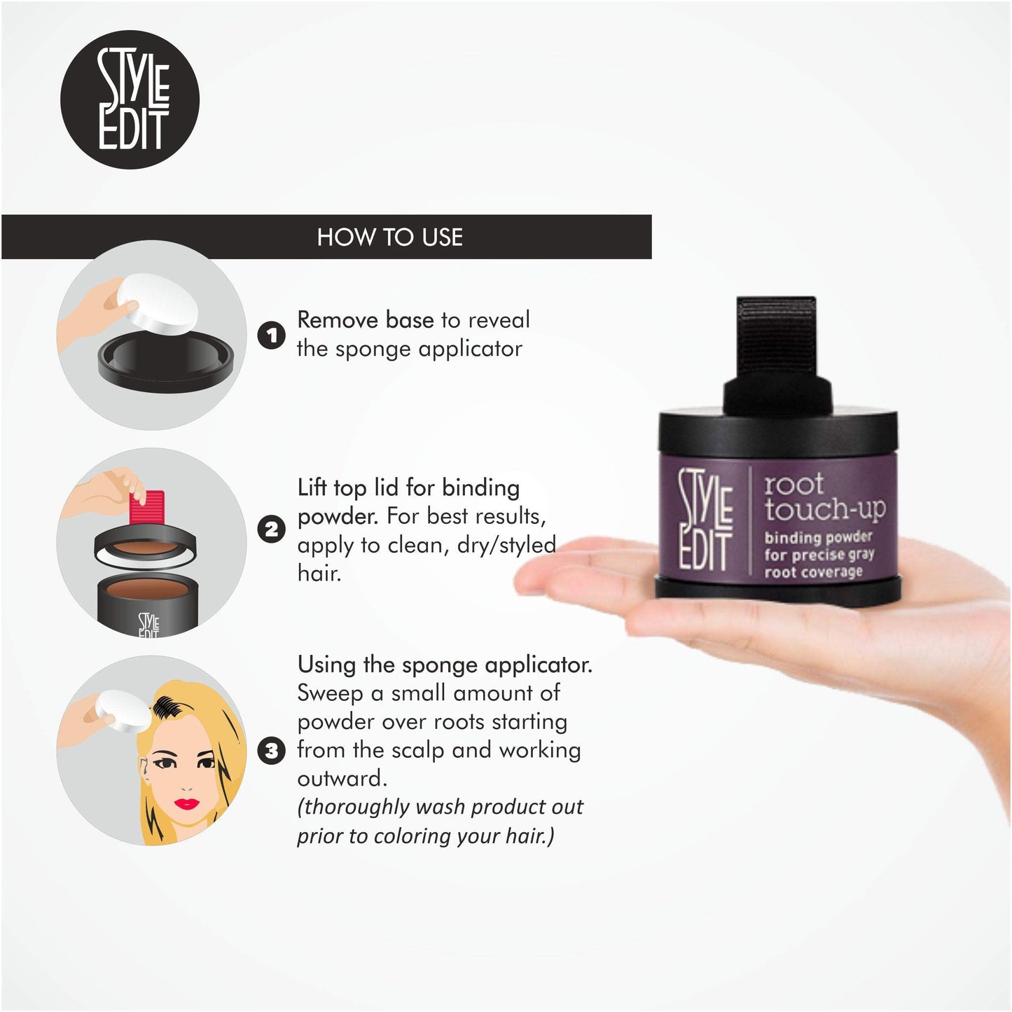 Style Edit Root Concealer Spray and Root Touch Up powder, to Cover Up Roots and Grays, Light Brown Hair Color.