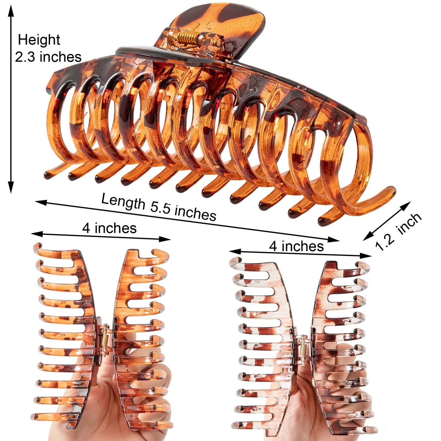 Accglory 5.5 Inches Extra Large Hair Clips for Long Thick Hair Women’s Jumbo Hair Claw Clips 2 Counts in Set Hair Accessories (light leopard and coffee leopard)