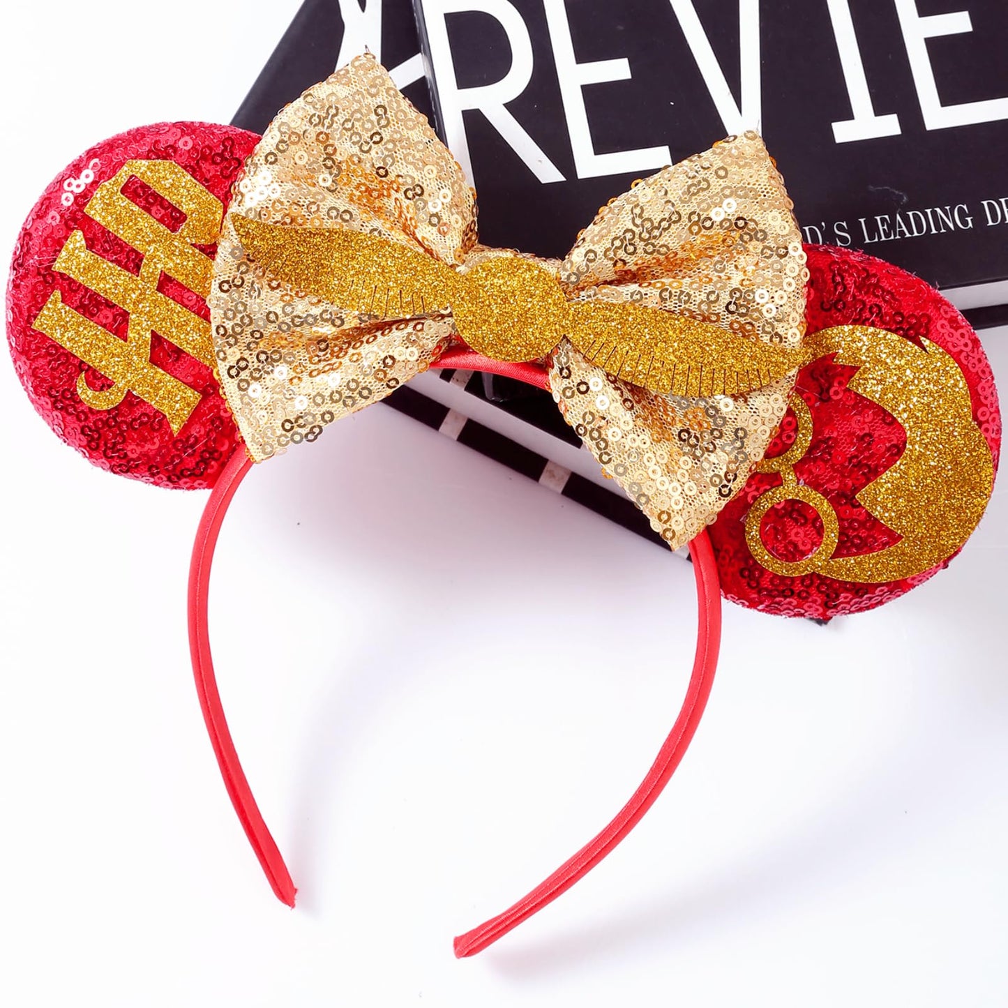 Opzzqz Mouse Ear Headbands for Women Giltter Bow Headband for Girls and Adult Birthday Party Decorations for Halloween Christmas (Harry01A)