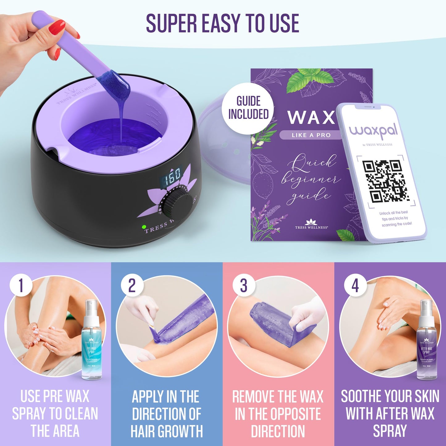 Tress Wellness Wax Warmer Kit with Silicone Wax Melting Bowl and Bikini Wax