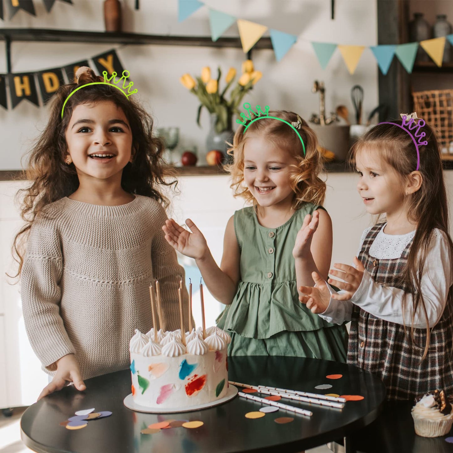 ZIRICHER 6 Colors Glow in the Dark Crowns Headbands, Plastic Light Up Hair Band Luminous Headband For Girls Party Crown Headbands