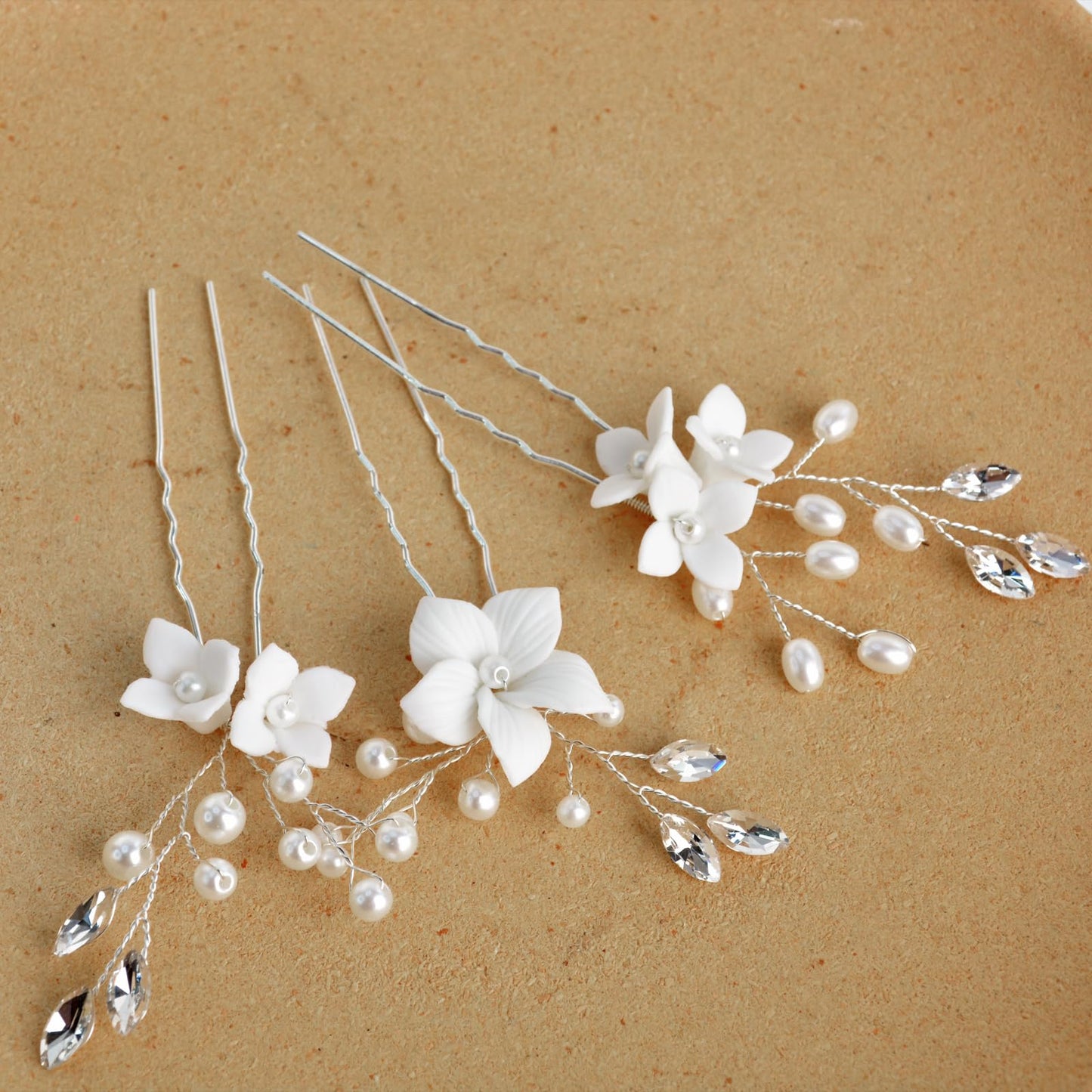 Bridal Hair Accessories, Beusoulover 3pcs Crystal Wedding Hair Pieces, Handmade Rhinestone Bridal Hair Pin for Women, Girls, Bridesmaids (white)