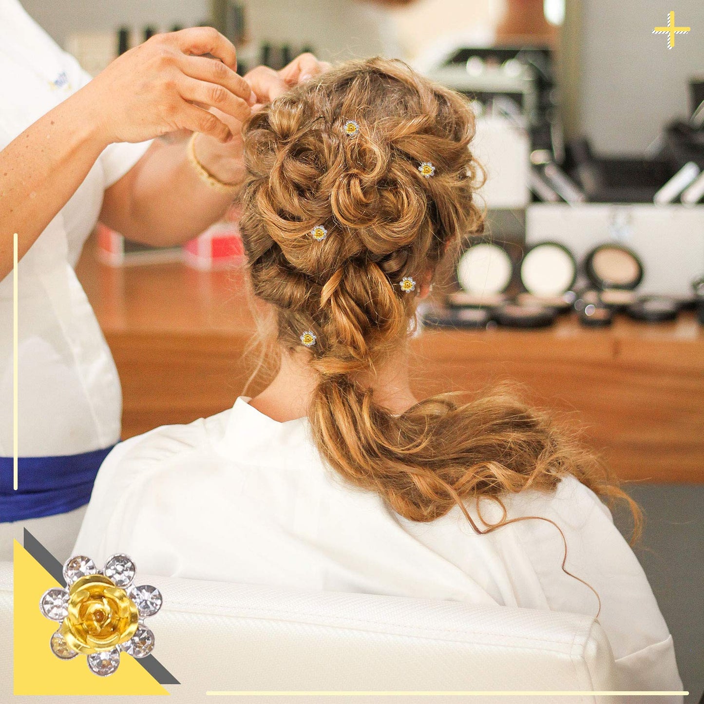 Rustark 40 Pcs Gold Crystal Hair Pins Rose Flower Rhinestone Hair Clips U Shaped Hair Pins Bobby Pins Bun Hairpins for Wedding Bridal Women Hair Jewelry Accessories with Storage Case