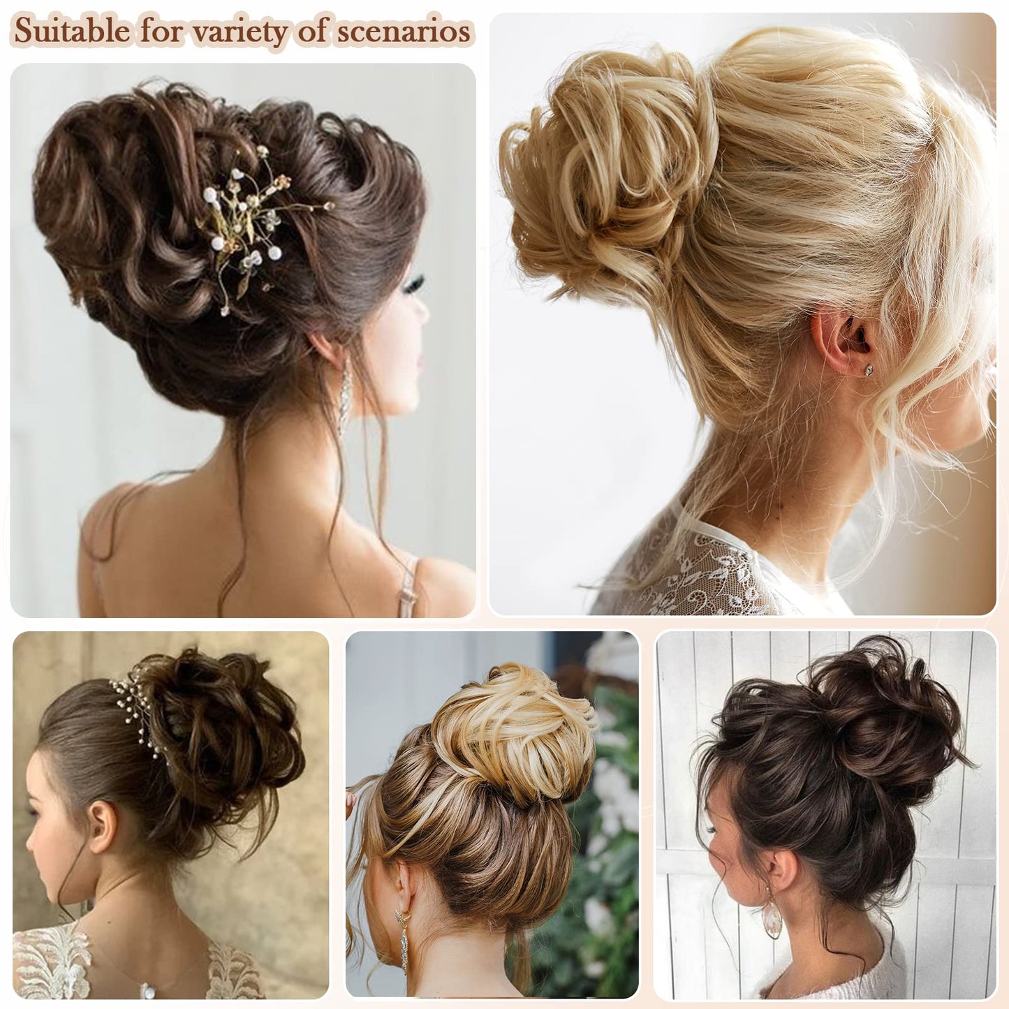 Wodelanle Claw Clip Messy Bun Hair Piece Wavy Hair Bun Curly Messy Bun Hair Piece Synthetic Tousled Updo Hair Extensions Ponytail Scrunchies Hairpieces for Women,Light Brown