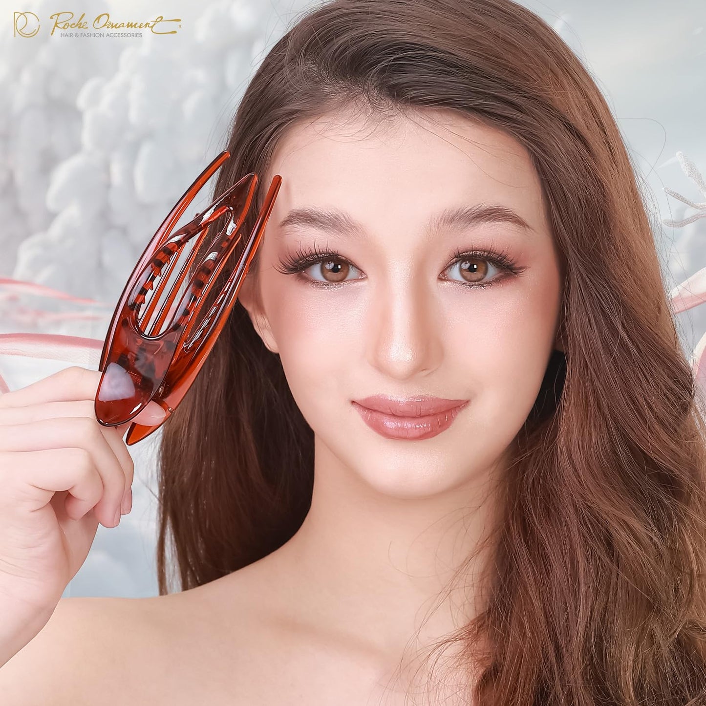 RC ROCHE ORNAMENT 6 Pcs Womens French Concord Curved Hair Clip No Slip Strong Grip Comfortable Hold Girls Ladies Beauty Accessory Pin Teeth Clamp, Medium Brown