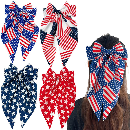 4th of July Large Patriotic Bow Hair Clips - American Flag Independence Day Hair Accessories for Girls, Toddlers, Kids, Little Girls