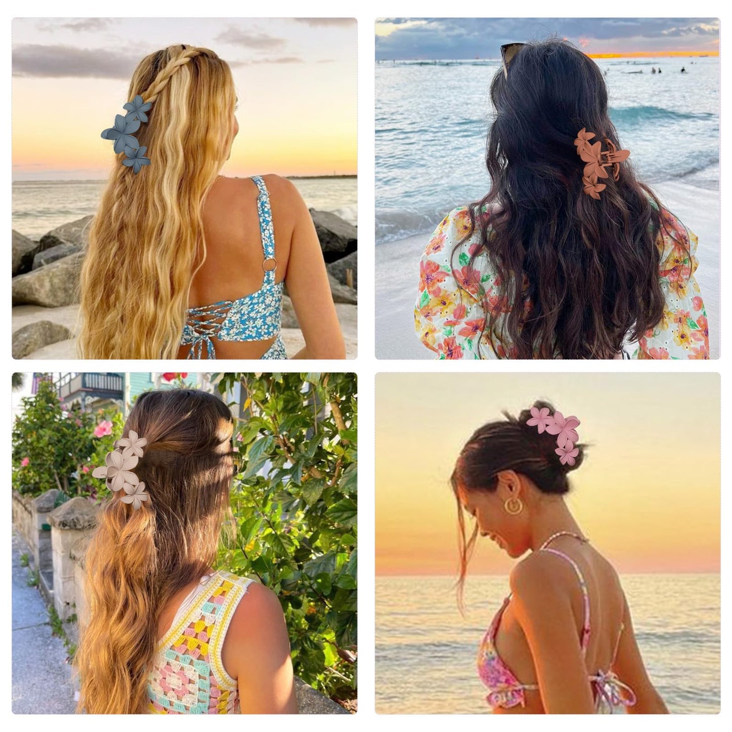 6Pcs Flower Hair Clips for Women, Preppy Flower Claw Clips, Hawaiian Plumeria Hair Flower Clip Large 4.3 Inch Cute Hair Claws for Thick Hair Strong Hold Hair Accessories (Matte Plumeria)