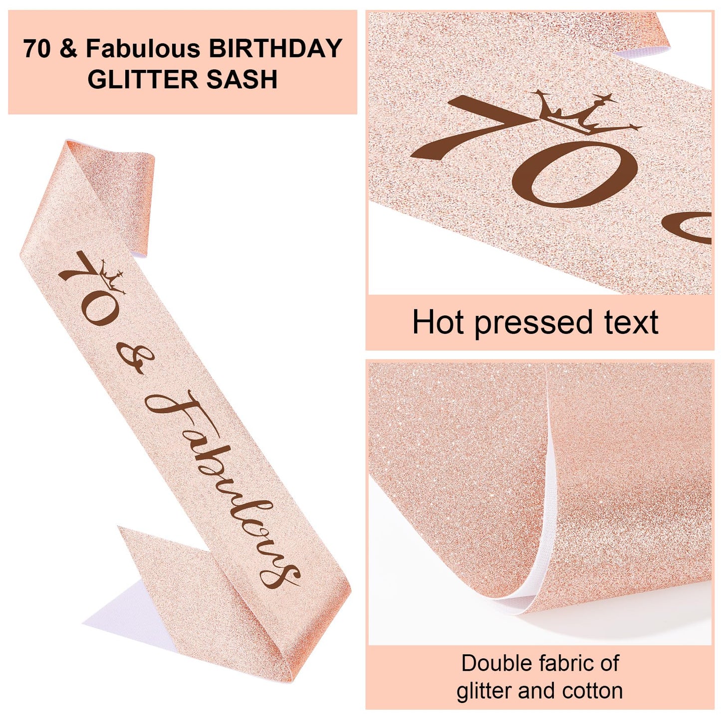 Semato 70th Birthday Decorations - 70th Birthday Tiara and 70th Birthday Sash Glitter Kit for Women 70th Birthday Gifts for Women Happy 70th Birthday Party Supplies and Favors