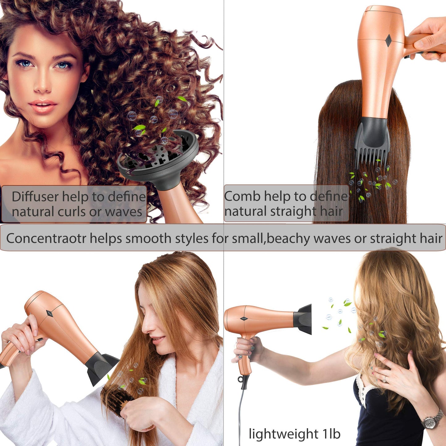 NITION Hair Dryer with Diffuser and 1 1⁄4 inch Argan Oil Curling Iron Set