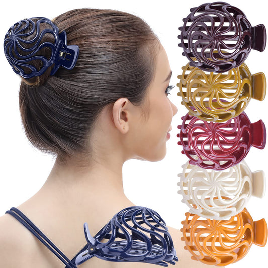 RC ROCHE ORNAMENT 6 Pcs Womens Shell Dome Round Circle Stylish Plastic Strong Grip Hinge Side Slide Bun Maker Clips Girls Beauty Accessory Hair Clip, Medium Classic Multicolor