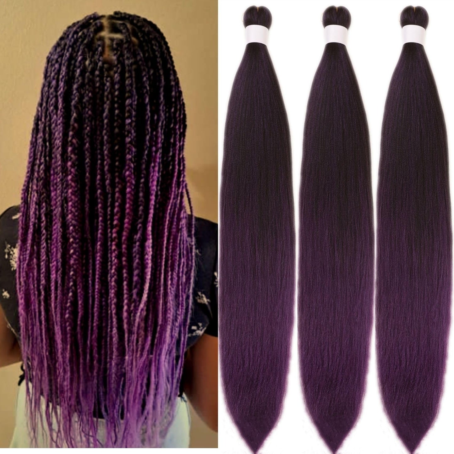 Purple Braiding Hair Pre stretched Kanekalo Pre stretched Braiding Hair Box Braids Braiding Hair Extensions