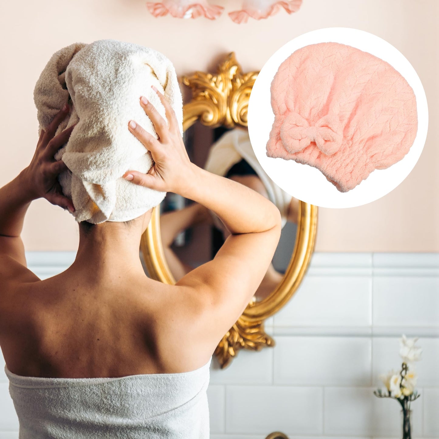 VOCOSTE Diamond Shape Hair Drying Towel Dry Cap, Quick Drying, Lightweight Strong Absorbent, for After Bath Drying Hair, Pink